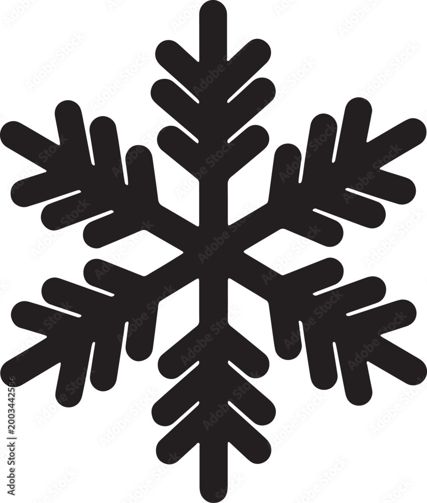 Obraz premium Black snowflake icon, winter symbol, frosty design, vector graphic isolated on Transparent Background