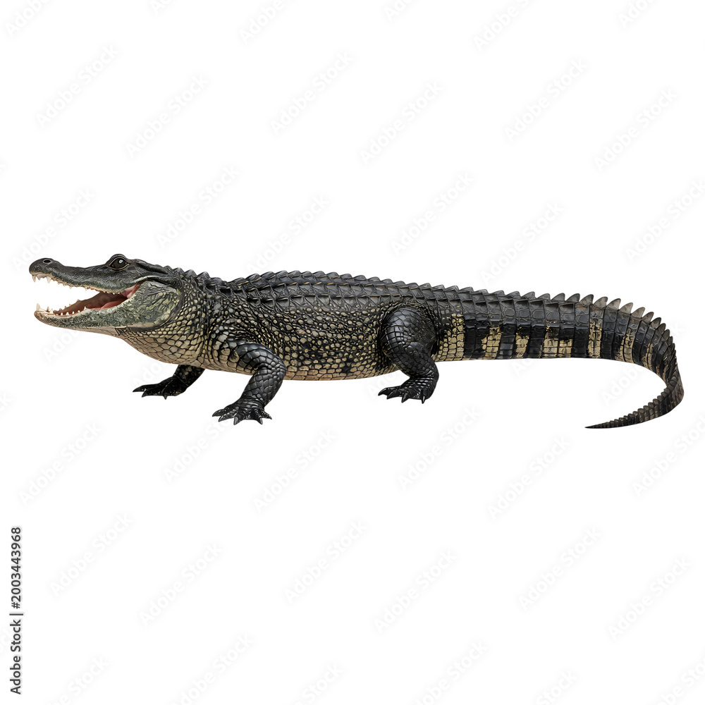Fototapeta premium Large alligator standing with open mouth isolated on transparent background
