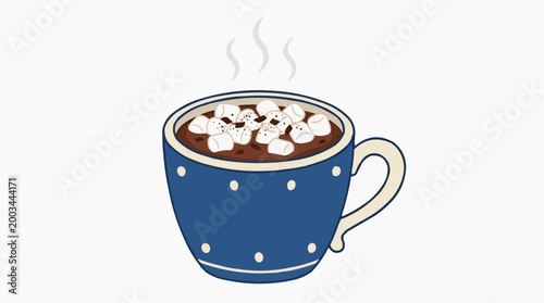 A steaming mug of hot cocoa, topped with fluffy marshmallows, beckons with warmth and comfort, a perfect image for winter or a cozy moment. 