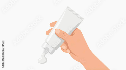 A hand squeezes a tube, dispensing cream. The image captures the essence of skincare and personal care.