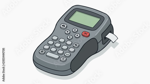 A label maker stands ready to print its next label, a tool of precision and organization.  A detailed rendering of a handy and everyday use appliance.