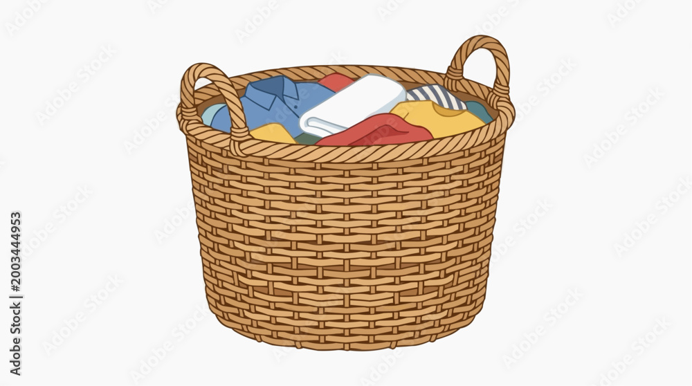 Obraz premium A basket of colorful, folded clothes ready for laundry, a perfect scene to evoke a sense of home and domestic life.