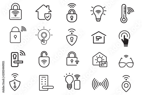 Smart Home Automation Icon Set - Internet of Things IoT and Remote-Control Symbols