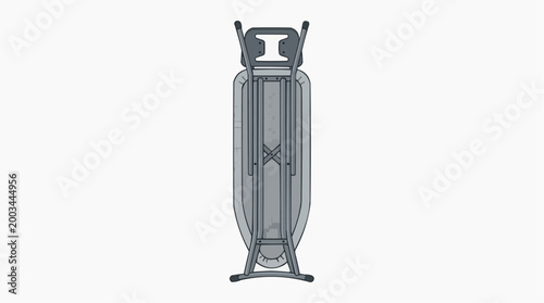 A detailed high-angle view of a grey ironing board.