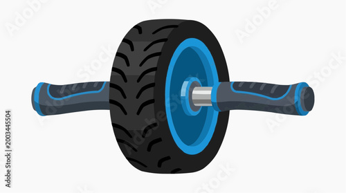 An ab wheel, a powerful tool for core workout and abdominal exercises, with black tire design and blue detail.