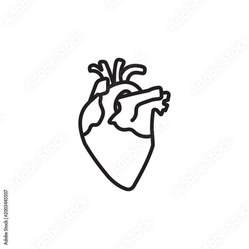 Anatomical heart icon, human organ symbol, medical illustration, line art