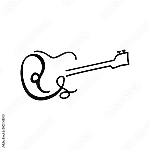 Minimalist guitar line art vector, hand drawn acoustic guitar silhouette, elegant musical instrument icon for studio branding and music logos