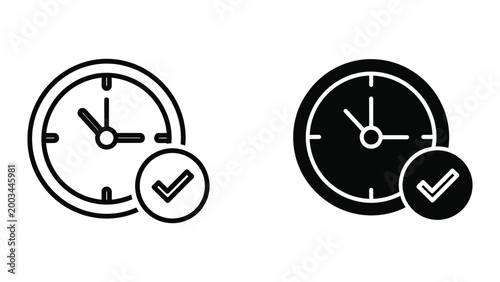 Clock icons with checkmark approval symbols