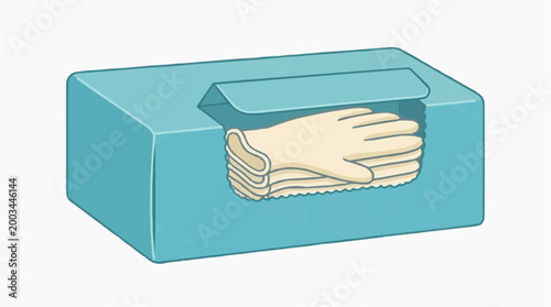 A close-up shot presents a box of medical gloves in crisp detail, showcasing a modern design and clean aesthetic.