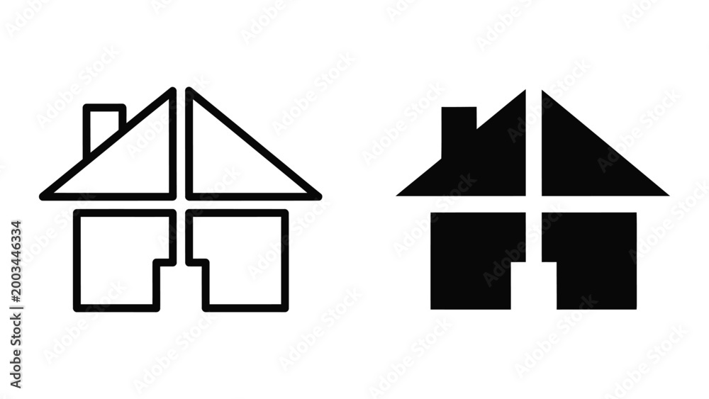 Fototapeta premium Black and white minimalist house and apartment icons