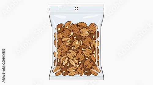 An appetizing assortment of walnuts neatly packaged in a transparent bag. capturing the essence of freshness and natural goodness.