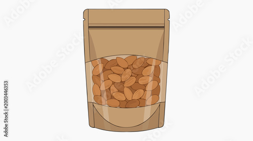 A bag of roasted almonds, packaged for freshness, with a clear window showcasing the wholesome goodness, perfect for showcasing healthy snack options.