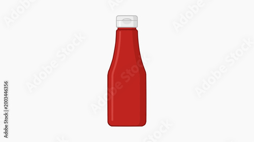 A single red ketchup bottle is presented in a minimalist, clean aesthetic, emphasizing its iconic shape and vibrant color. A perfect representation of culinary essential.