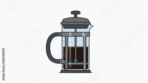 An isolated illustration of a French press filled with fresh, rich coffee, perfect for illustrating themes of brewing and caffeine. 