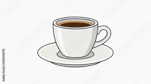 A delightful cup of rich, dark coffee sits gracefully on a crisp saucer, offering a moment of calm and a sensory experience.