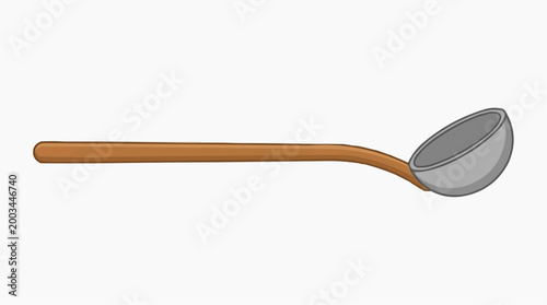 A simple close-up illustration of a ladle with wooden handle