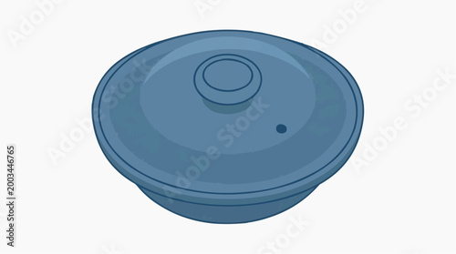 An illustration of a classic blue casserole dish is presented in a clean and appealing design. A cooking essential. 