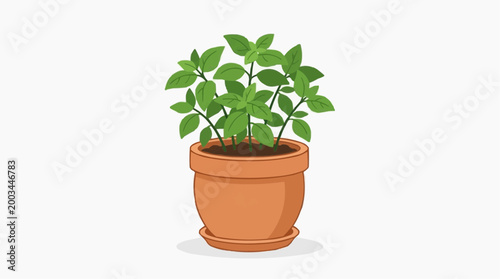 A vibrant illustration of a potted basil plant.