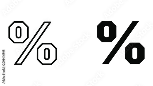 Black and white zero percent symbol icons
