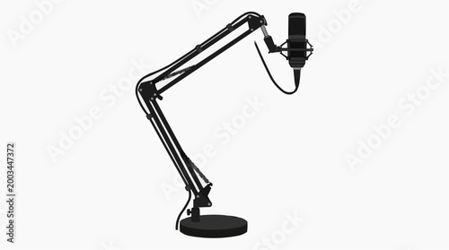 A studio microphone suspended on a boom arm, is ready to record, perfectly positioned for capturing pristine audio.