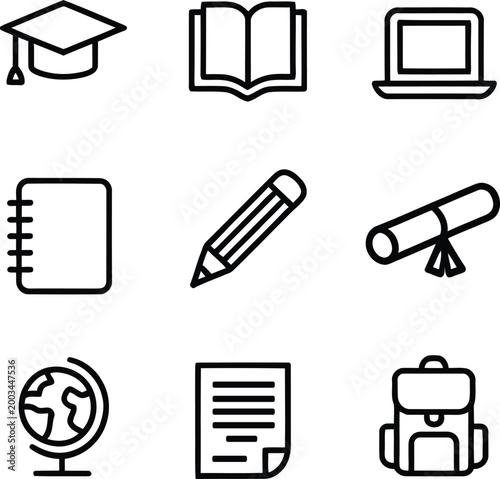Set of academic and education themed line art bundle vector illustration