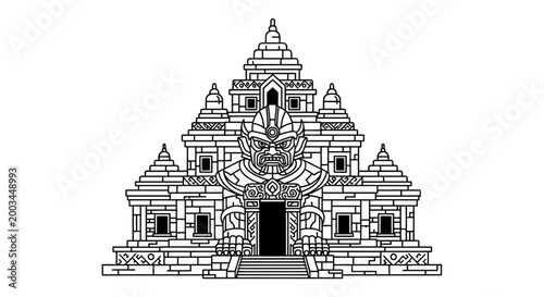 Ancient Stone Temple Entrance with Guardian Face Design