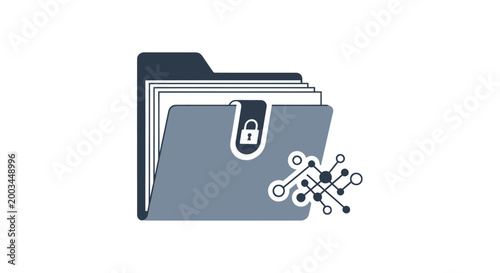 Secure Data Folder with Digital Lock and Network Icon