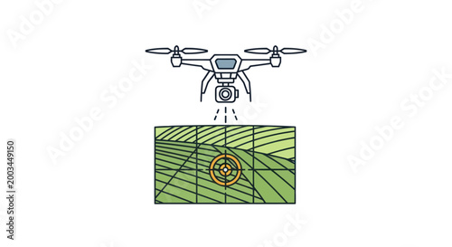 Fotografie Drone surveying agricultural land with camera and targeting grid