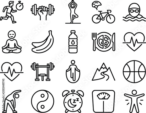 collection of health and wellness icons flat design vector illustration