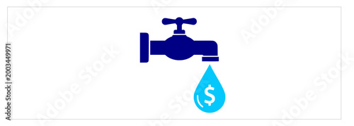 Foto Financial liquidity icon with water faucet leaking money symbol