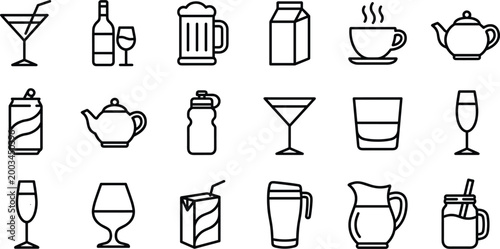 collection of drinkware and bar accessories flat design vector illustration