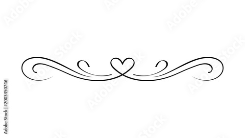 Romantic Heart Flourish Divider, Elegant Love Swirl Ornament