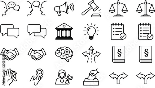 flat design vector icons set for law, finance, communication and business concepts