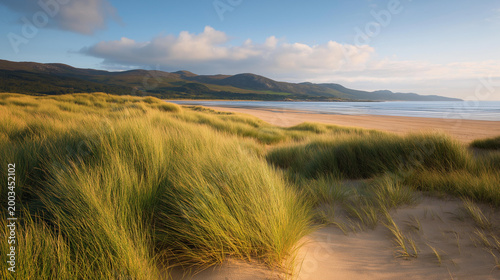 Sand dunes at Maghera Beach near Ardara in County Donegal, wild Irish coastal landscape concept, travel photography, with copy space