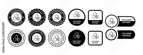 Collagen peptides line icon, logo, badge, sign, sticker, label, emblem, stamp, symbol, black, line, flat vector, isolated illustration.