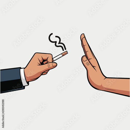 Hand refusing a cigarette offered by another person