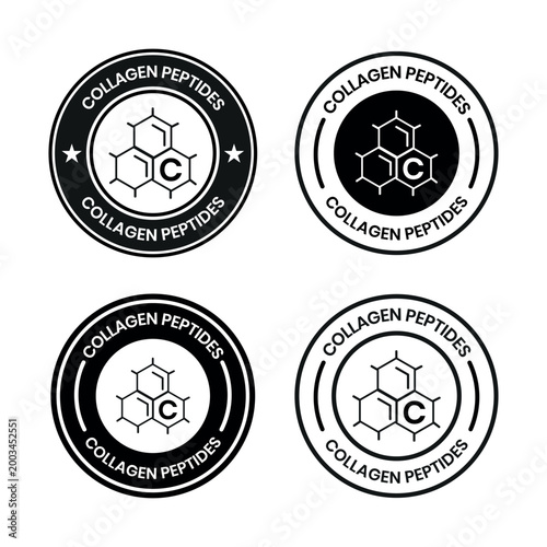 Collagen peptides line icon, logo, badge, sign, sticker, label, emblem, stamp, symbol, black, line, flat vector, isolated illustration.