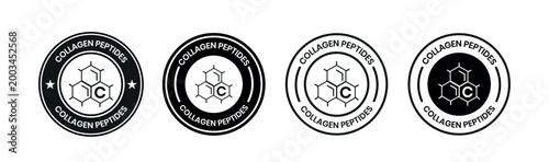 Collagen peptides line icon, logo, badge, sign, sticker, label, emblem, stamp, symbol, black, line, flat vector, isolated illustration.