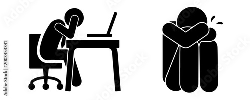 Stressed Businessman and Depressed Person Mental Health Icons