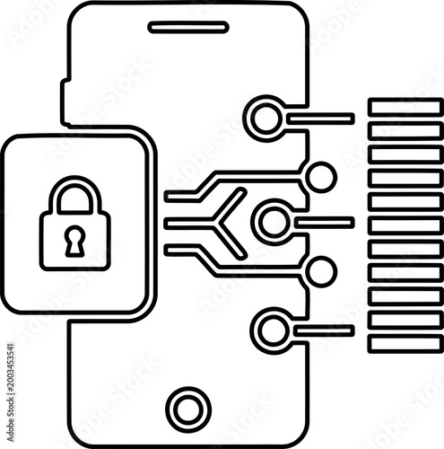 Outline smartphone encryption icon for secure mobile app development and cybersecurity branding
