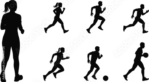 Running people silhouettes dynamic vector illustration for fitness and sports designs