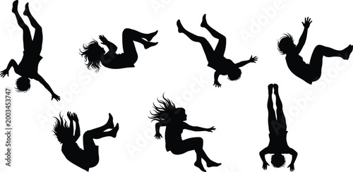 Dynamic human figures exploring movement and vector forces in silhouette