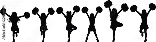 Cheerleaders in motion dynamic vector illustration of a cheerleading squad
