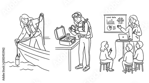 Marine biologist collecting coral samples for research study.