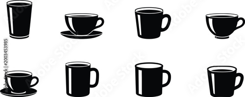 Coffee cup vector set black white illustrations for design branding