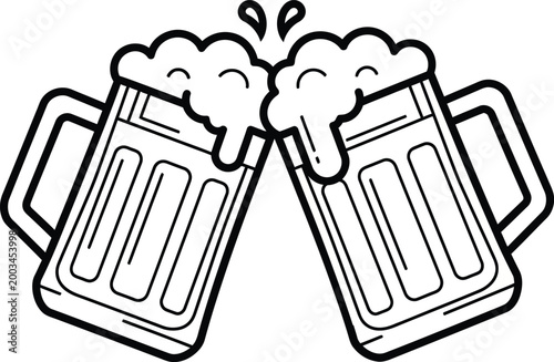 Cheers vector illustration of two beer mugs clinking for celebration