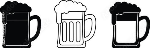 Vector beer mugs black and white illustrations for graphic design branding