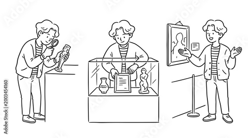 Museum Curator Showcasing Artifacts and Gallery Engagement