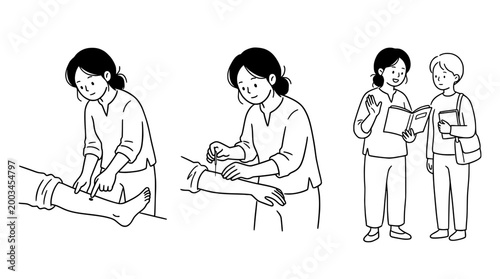 Health professional conducting a physical therapy session with patients