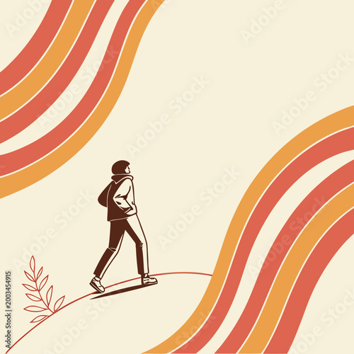 A beauty fashion model girl with rainbow hair dancing as a silhouette on the summer beach by the sea water vector illustration during a fun holiday party with disco music